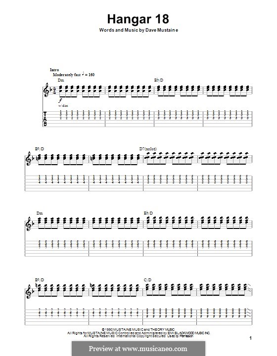 Hangar 18 (Megadeth): For guitar with tab by Dave Mustaine