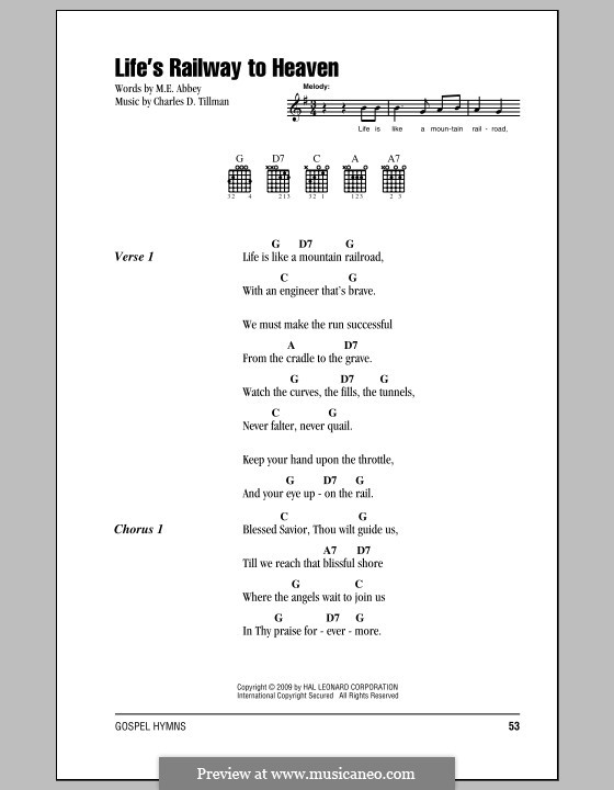 Life's Railway to Heaven: Lyrics and chords by Charles D. Tillman