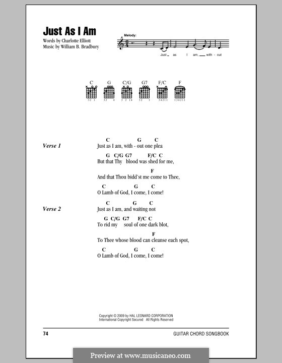 Just as I am: Lyrics and chords by William Batchelder Bradbury