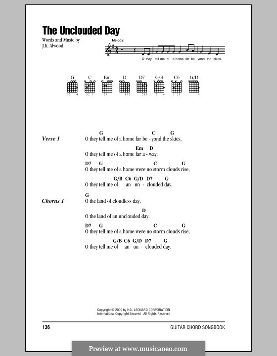 The Unclouded Day (from Heavenly Home: Three American Songs): Lyrics and chords by J.K. Alwood