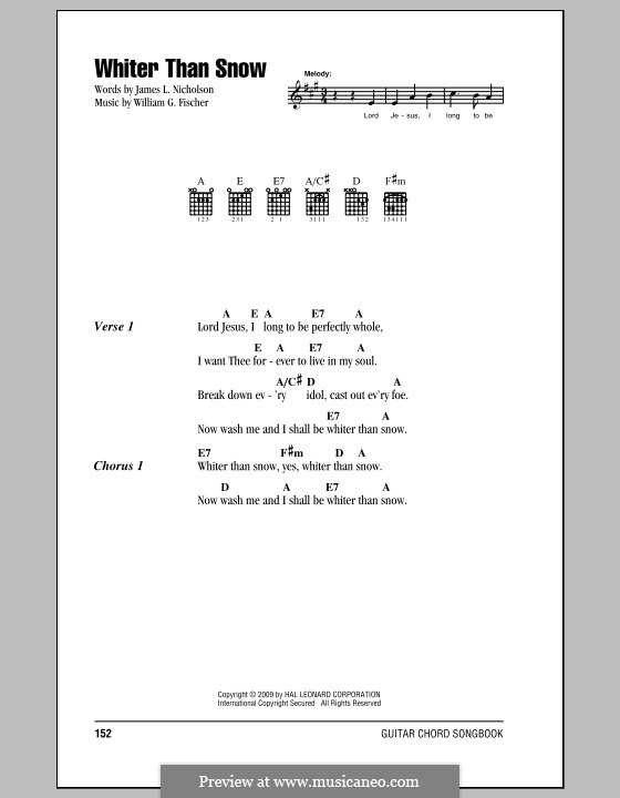 Whiter Than Snow: Lyrics and chords by William G. Fischer