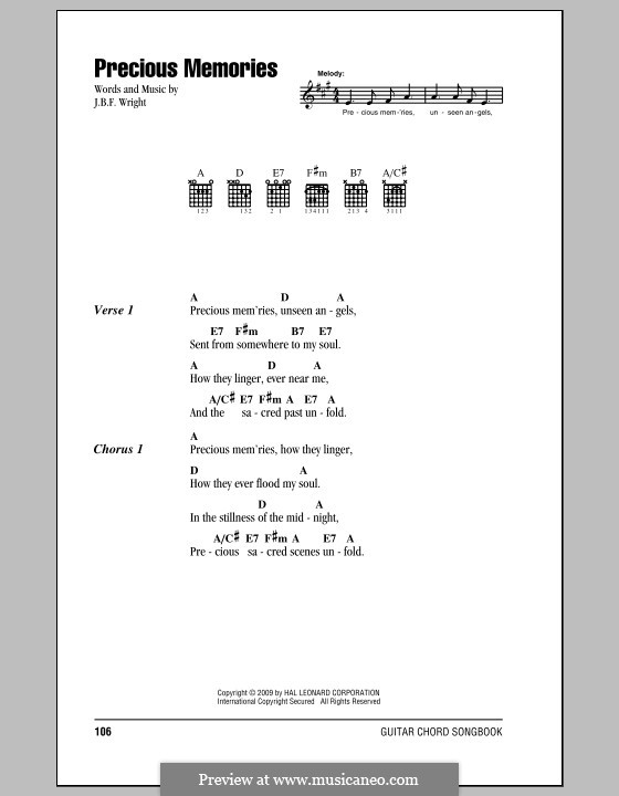 Precious Memories: Lyrics and chords by J. B. F. Wright
