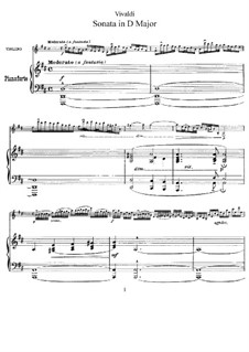 Sonata for Violin and Basso Continuo in D Major: Score, solo part by Antonio Vivaldi