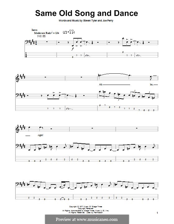 Same Old Song & Dance (Aerosmith): For bass guitar with tab by Joe Perry, Steven Tyler