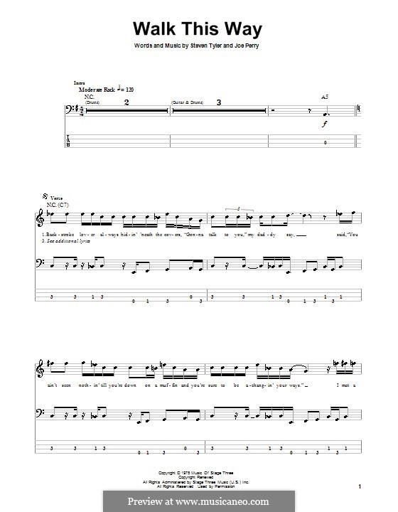 Walk This Way (Aerosmith and Run D.M.C.): For bass guitar with tab by Joe Perry, Steven Tyler