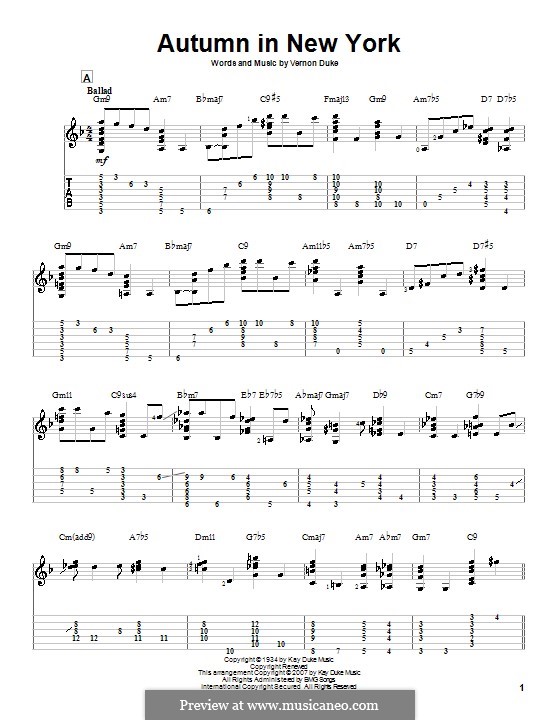 Autumn in New York: For guitar with tab by Vernon Duke