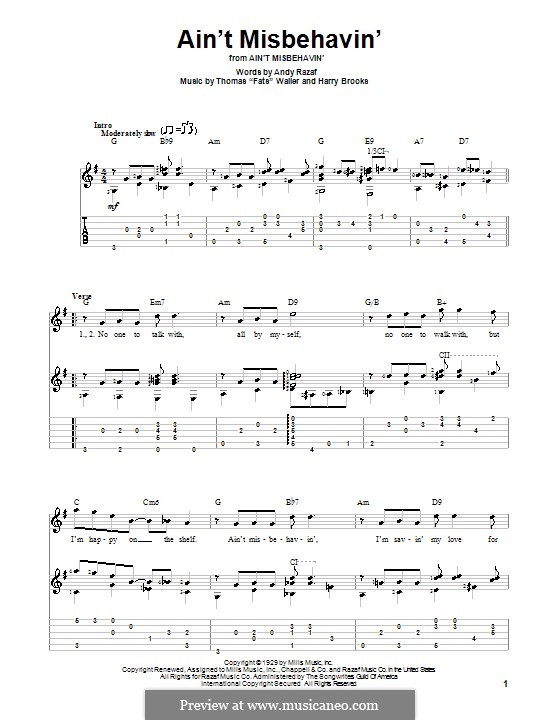 Ain't Misbehavin': For guitar with tab by Fats Waller, Harry Brooks