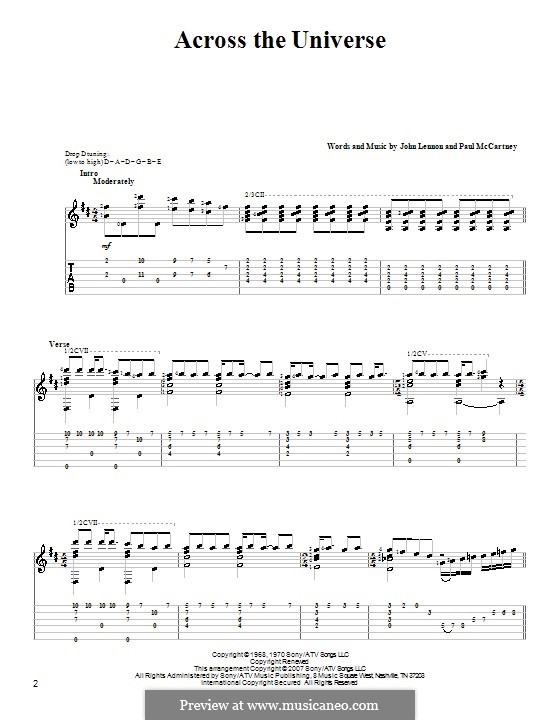 Across the Universe (The Beatles): For guitar with tabulature by John Lennon, Paul McCartney