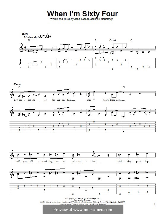 When I'm Sixty-Four (The Beatles), for One Instrument: For guitar with tab by John Lennon, Paul McCartney