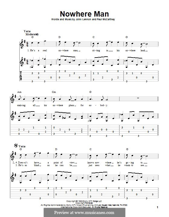 Nowhere Man (The Beatles): For guitar with tabulature by John Lennon, Paul McCartney