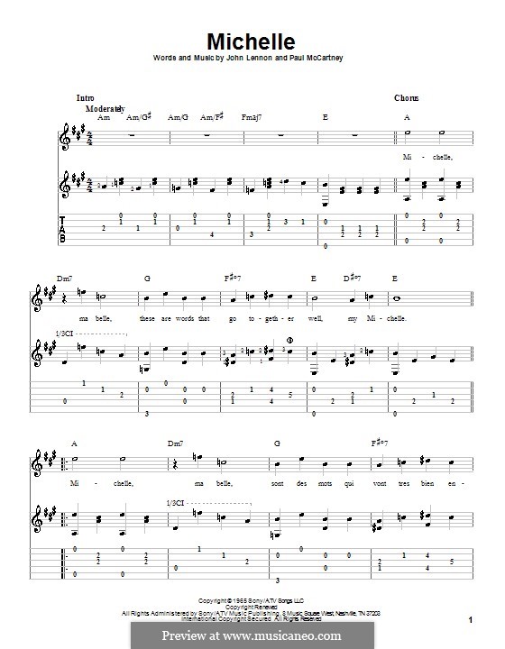 Michelle (The Beatles), for One Instrument: For guitar with tabulature (high quality sheet music) by John Lennon, Paul McCartney