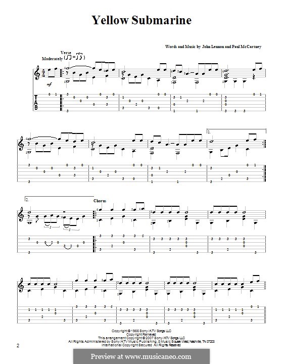 Yellow Submarine (The Beatles): For guitar with tabulature by John Lennon, Paul McCartney