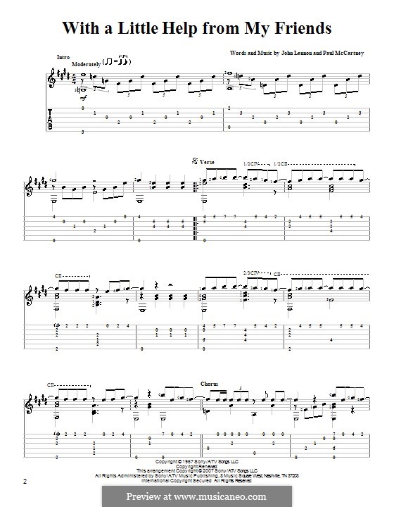 With a Little Help from My Friends (The Beatles): For guitar with tabulature by John Lennon, Paul McCartney