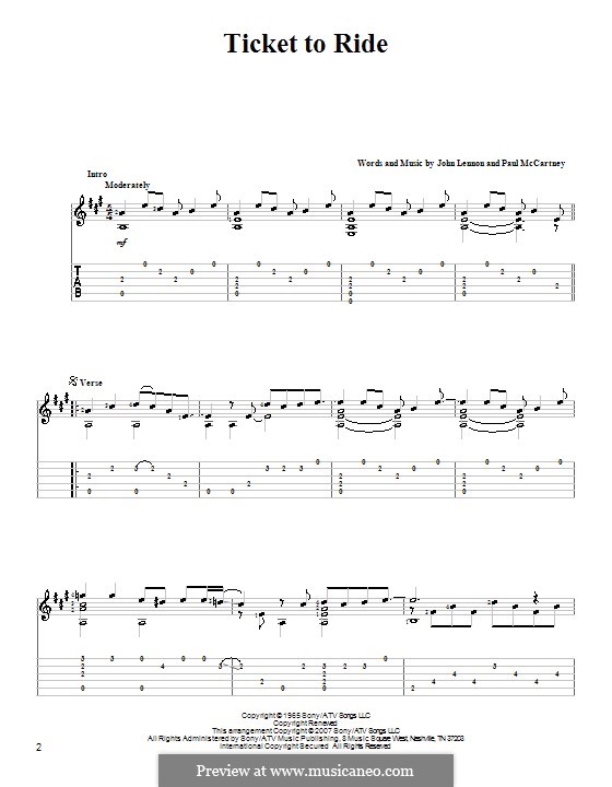 Ticket to Ride (The Beatles): For guitar with tabulature (high quality sheet music) by John Lennon, Paul McCartney