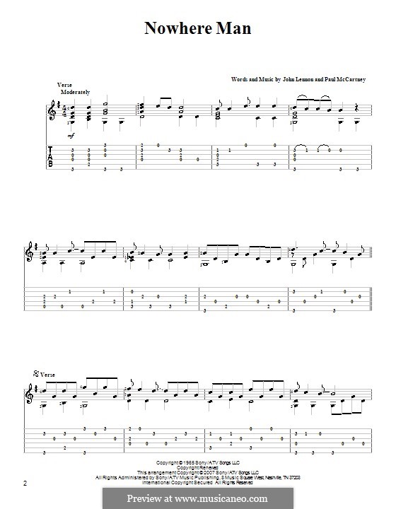 Nowhere Man (The Beatles): For guitar by John Lennon, Paul McCartney