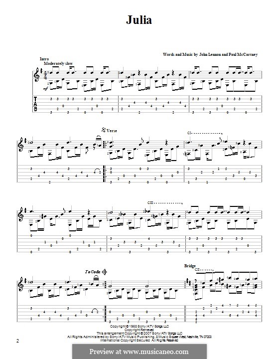 Julia (The Beatles): For guitar with tab by John Lennon, Paul McCartney