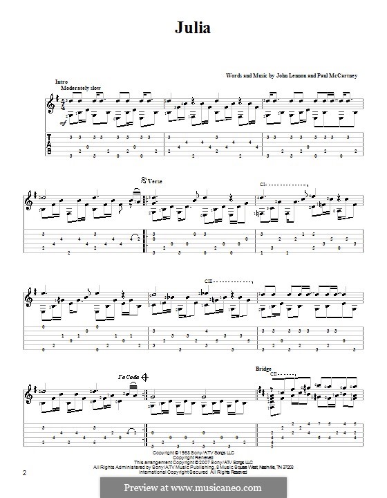 Julia (The Beatles): For guitar with tab by John Lennon, Paul McCartney