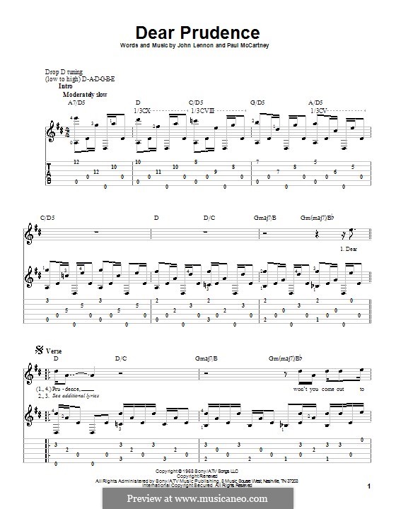 Dear Prudence (The Beatles): For guitar by John Lennon, Paul McCartney