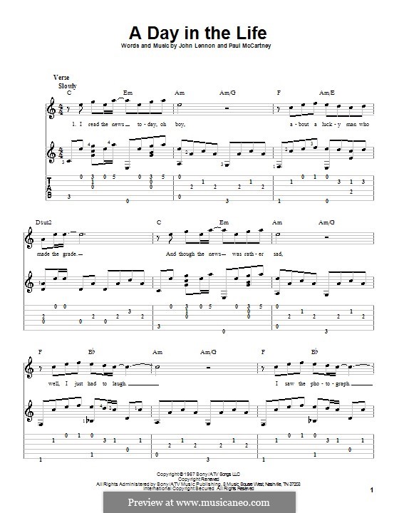 A Day in the Life (The Beatles): For guitar with tab by John Lennon, Paul McCartney