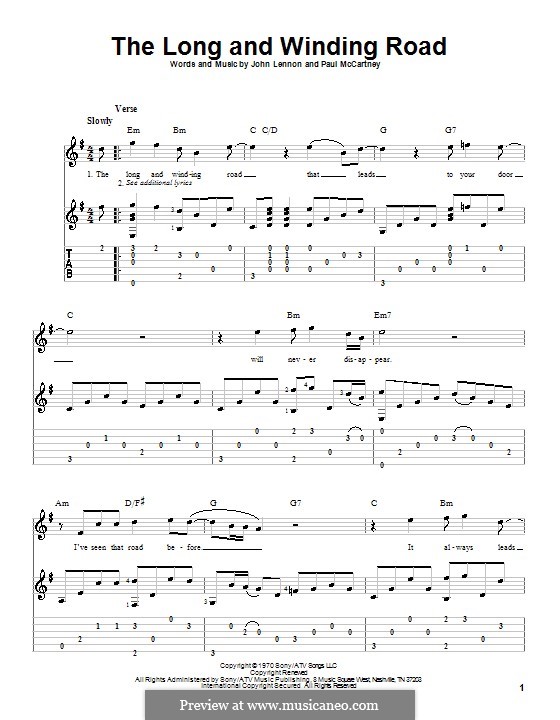 The Long and Winding Road (The Beatles): For guitar with tab by John Lennon, Paul McCartney