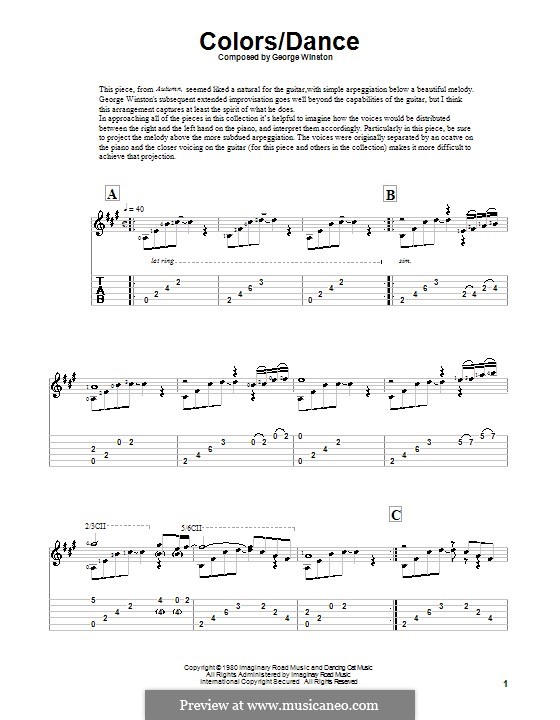 Colors/Dance: For guitar with tab by George Winston