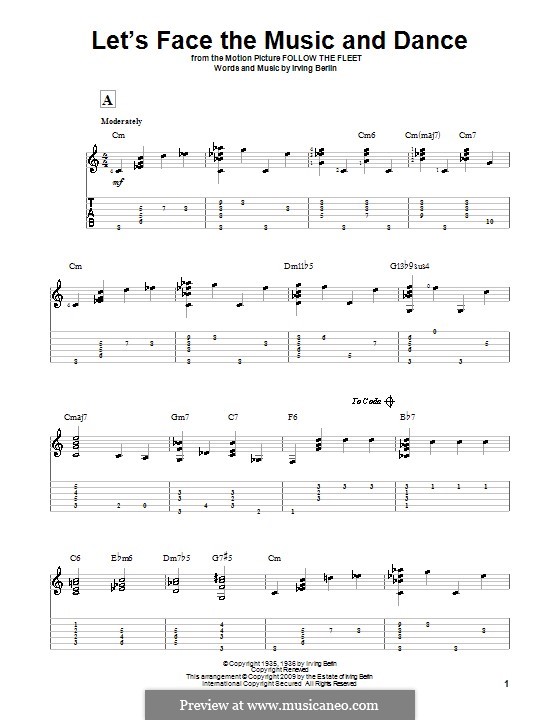 Let's Face the Music and Dance: For guitar with tab by Irving Berlin