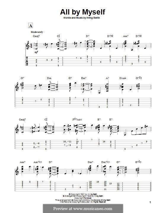 All By Myself: For guitar with tab by Irving Berlin