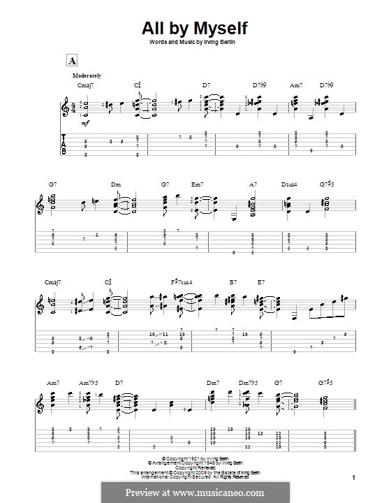 All By Myself: For guitar with tab by Irving Berlin