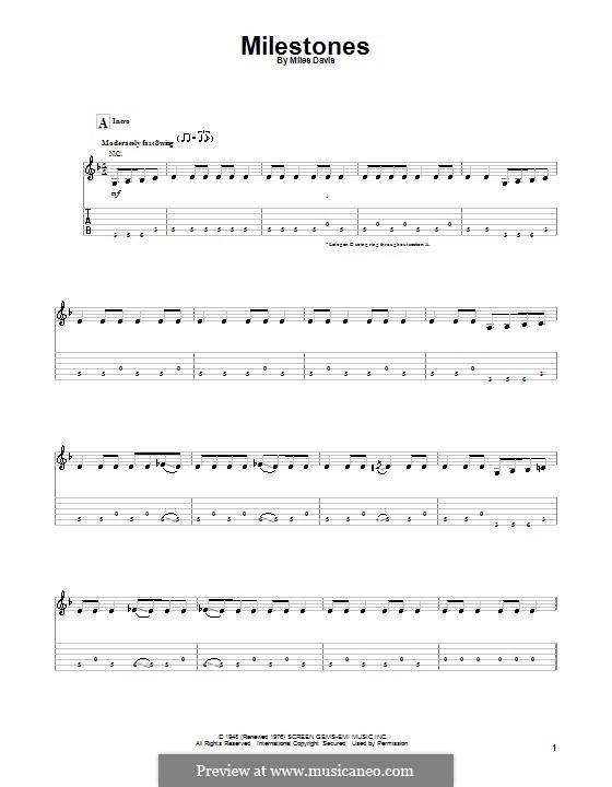 Milestones: For guitar with tab by Miles Davis