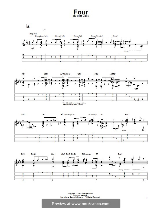 Four: For guitar with tab by Miles Davis