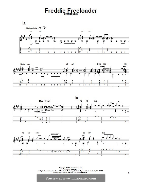 Freddie Freeloader: For guitar with tab by Miles Davis