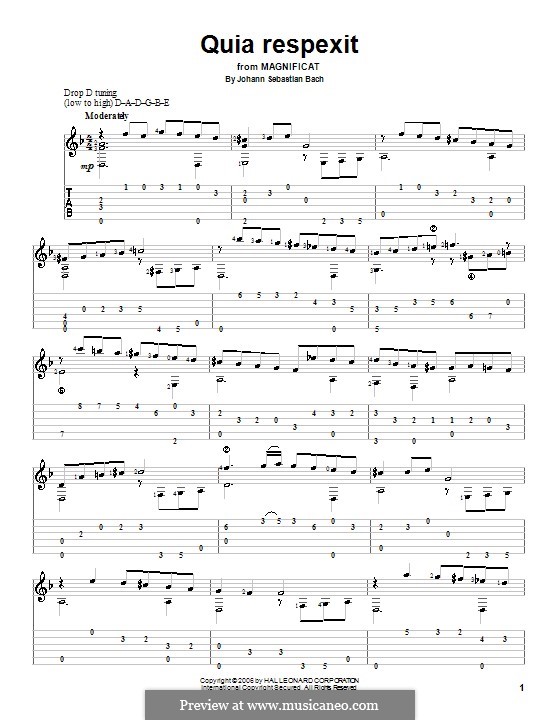 Magnificat in D Major, BWV 243: Quia respexit, for guitar by Johann Sebastian Bach