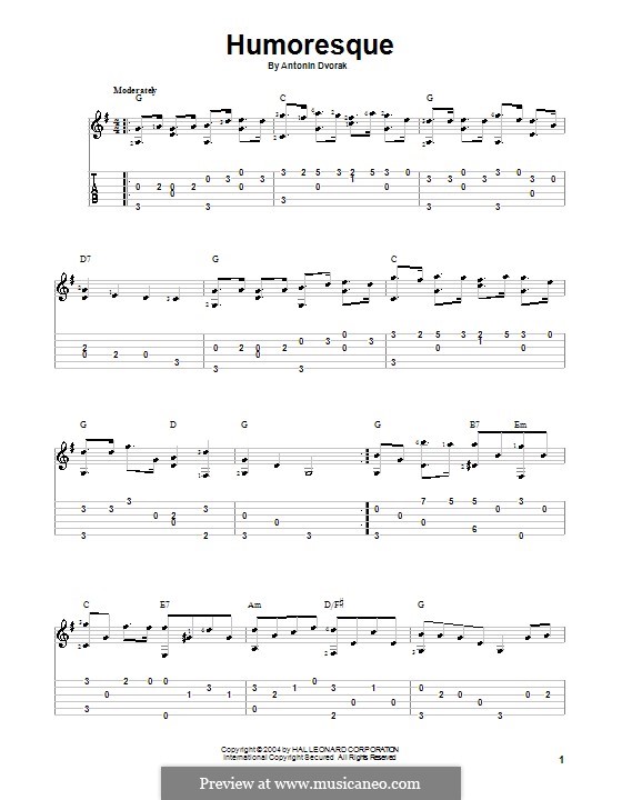 No.7 in G Flat Major (Printable scores): For guitar by Antonín Dvořák