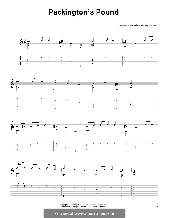 Packington's Pound: For guitar with tablature by Unknown (works before 1850)