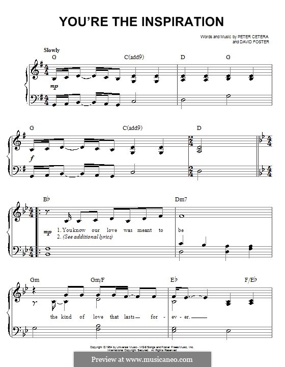 You're the Inspiration (Chicago): For easy piano by David Foster, Peter Cetera