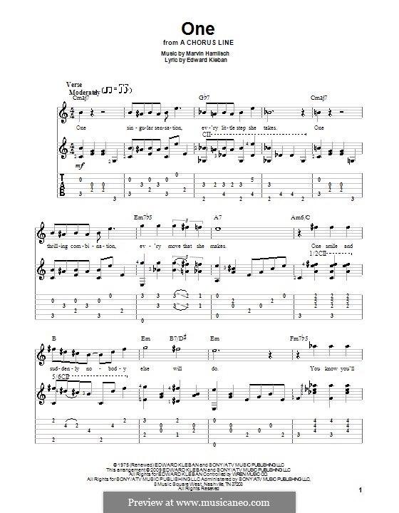 One (from A Chorus Line): For guitar with tab by Marvin Hamlisch