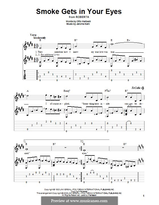 Smoke Gets in Your Eyes (from 'Roberta'): For guitar with tabulature by Jerome Kern