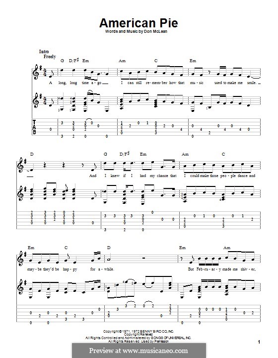 American Pie (Madonna): For guitar with tab by Don McLean