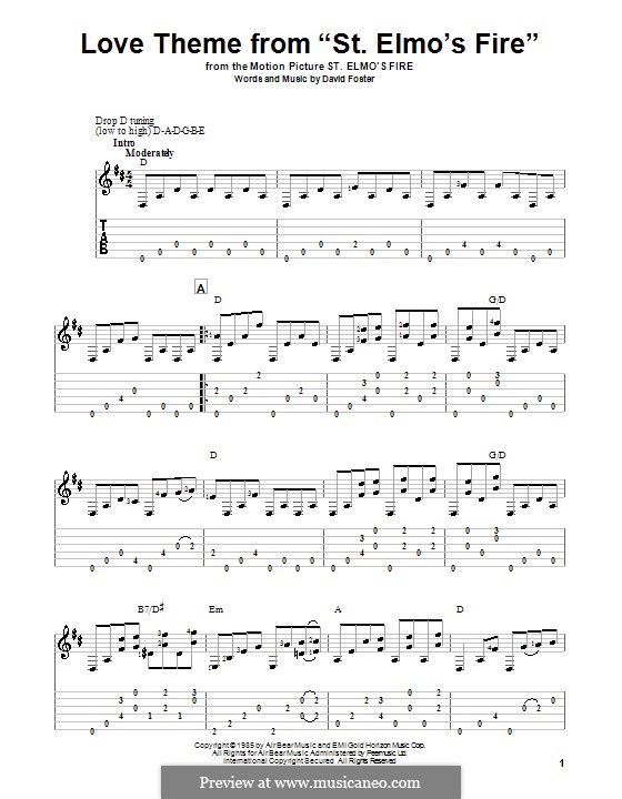 Love Theme from 'St. Elmo's Fire': For guitar with tab by David Foster