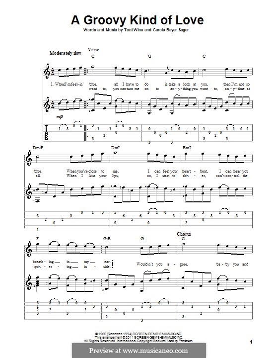 A Groovy Kind of Love (The Mindbenders): For guitar with tab by Carole Bayer Sager, Toni Wine
