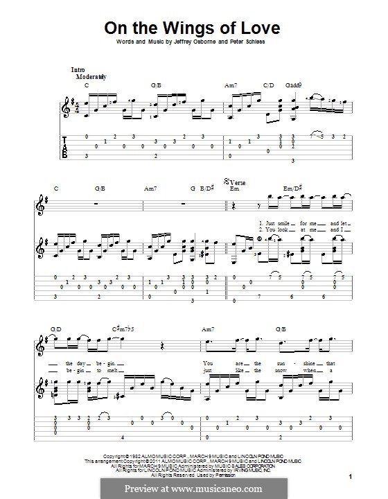 On the Wings of Love: For guitar with tab by Peter Schless