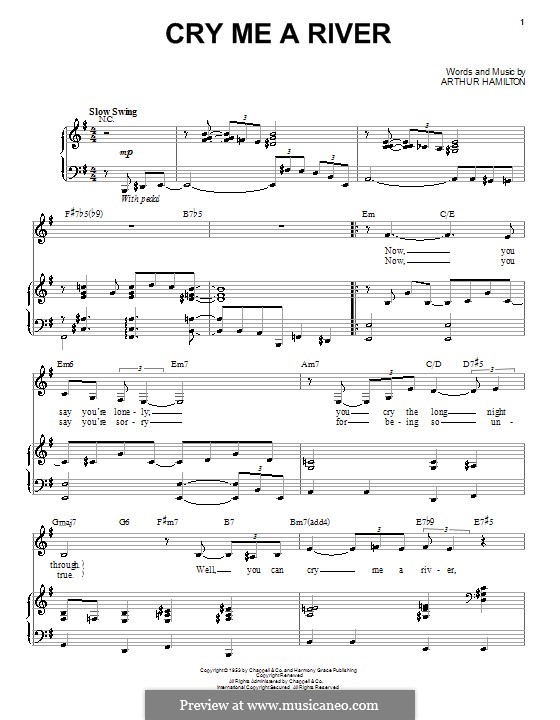 Cry Me a River: For voice and piano by Arthur Hamilton