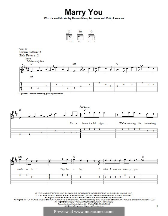 Marry You: For easy guitar by Ari Levine, Bruno Mars, Philip Lawrence