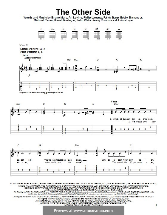 The Other Side: For guitar (very easy version) by Ari Levine, Bobby Ray Simmons Jr., Jeremy Ruzumna, John Wicks, Joshua Lopez, Kaveh Rastegar, Mike Caren, Patrick Stump, Philip Lawrence