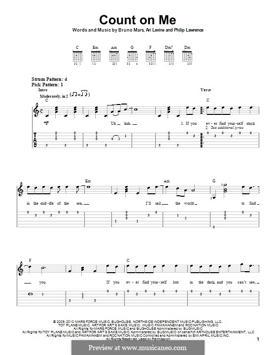 Count on Me: For easy guitar by Ari Levine, Bruno Mars, Philip Lawrence