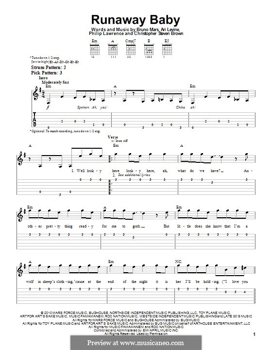 Vocal-instrumental version: For guitar (very easy version) by Ari Levine, Christopher Steven Brown, Philip Lawrence