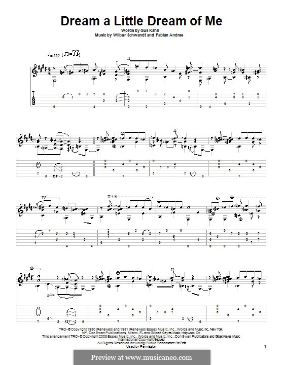 Dream a Little Dream of Me: For guitar with tab (The Mamas & The Papas) by Fabian Andre, Wilbur Schwandt