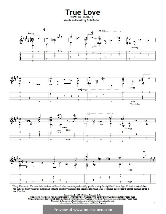 True Love (Bing Crosby & Grace Kelly): For guitar with tab by Cole Porter