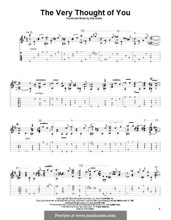 The Very Thought of You: For guitar with tab by Ray Noble