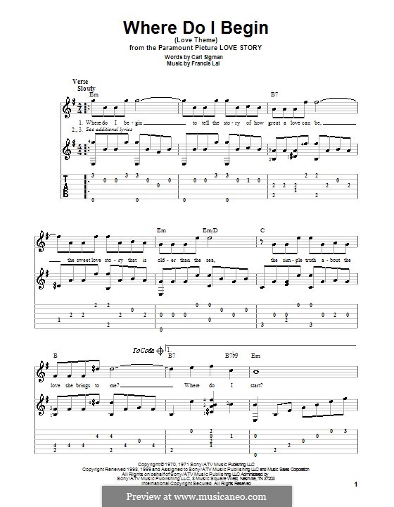 Where Do I Begin (Theme from Love Story): For guitar by Francis Lai